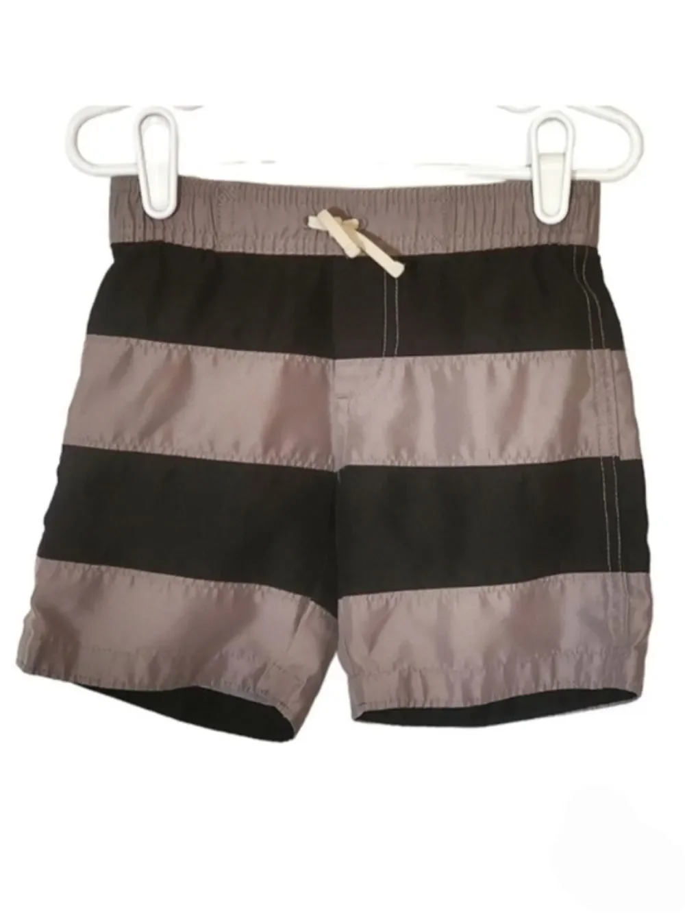 K1187 * Baby Gap Boys Wide Striped Swin Trunks Skull Black Gray Size 18-24M